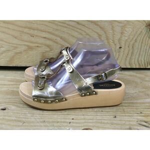New Swedish Hasbeens Clogs 9.5 Metallic Gold 40 Rivet Wooden Platform Sandals